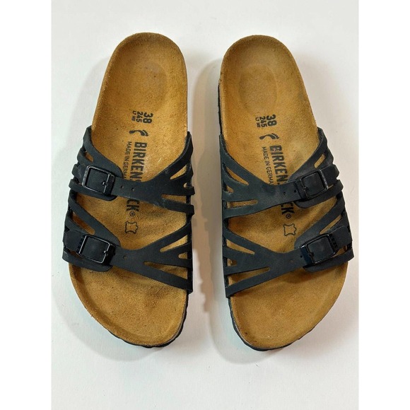 Birkenstock Granada Black Slides Two Strap Sandals Size 38 US 7 M5 EUC - Picture 2 of 9